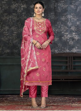 Organza Pink Handwork Trendy Suit