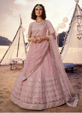 Organza Pink Thread A Line Lehenga Choli