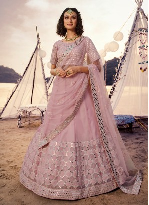 Organza Pink Thread A Line Lehenga Choli