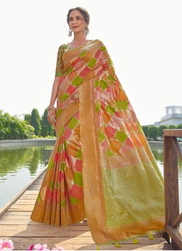 Organza Printed Multi Colour Designer Saree