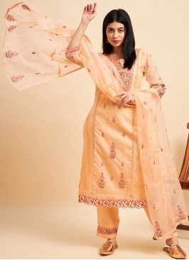 Organza Readymade Salwar Suit in Orange