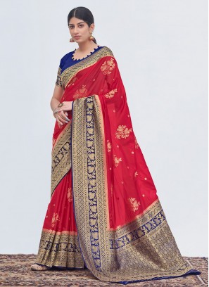 Organza Red Contemporary Saree