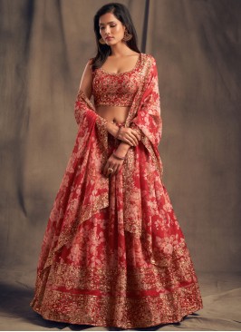 Organza Red Lehenga Choli