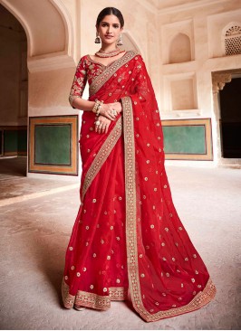 Organza Red Zari Classic Saree