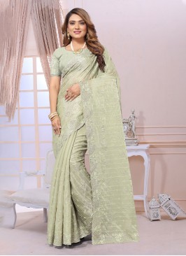 Organza Sequins Classic Saree in Green