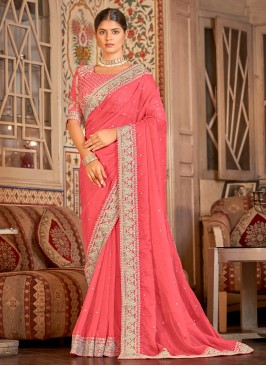 Organza Sequins Classic Saree in Pink