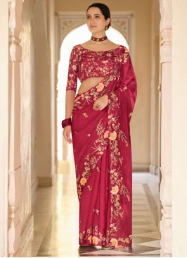 Organza Sequins Red Trendy Saree