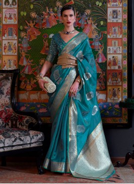 Organza Teal Classic Saree