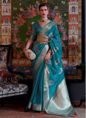 Organza Teal Classic Saree