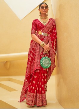 Organza Trendy Saree in Red