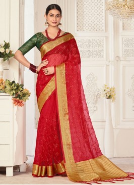 Organza Trendy Saree in Red