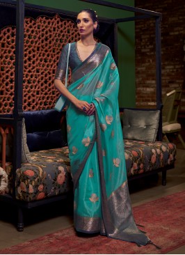 Organza Turquoise Contemporary Saree