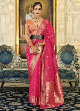 Organza Weaving Classic Saree in Pink