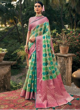 Organza Weaving Designer Saree in Multi Colour