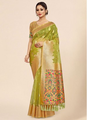 Organza Weaving Green Classic Saree