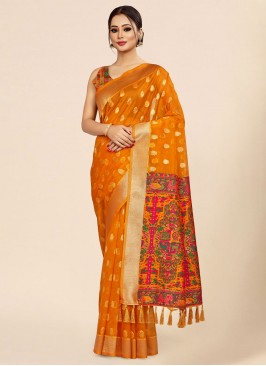 Organza Weaving Mustard Trendy Saree