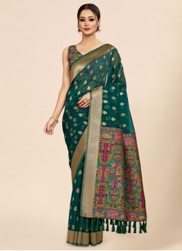 Organza Weaving Saree in Green