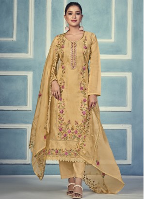 Organza Yellow Straight Salwar Suit