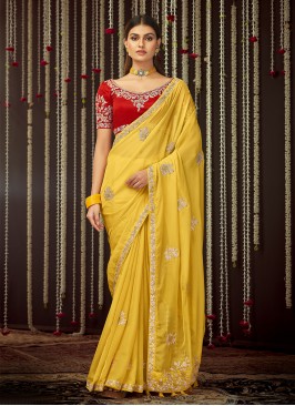 Organza Yellow Thread Contemporary Saree