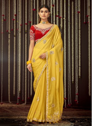 Organza Yellow Thread Contemporary Saree