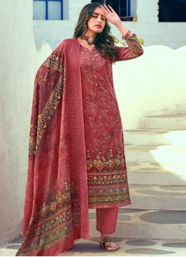 Orphic Blended Cotton Digital Print Pink Straight Salwar Suit