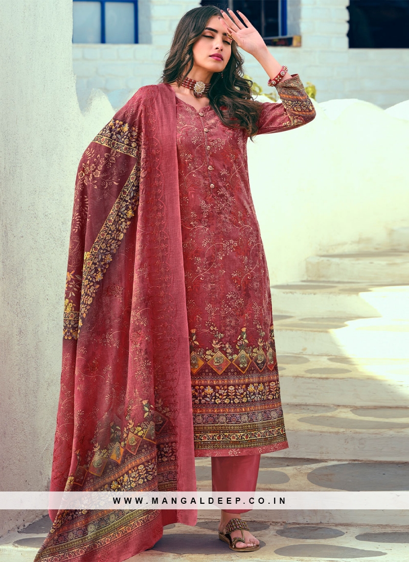 Orphic Blended Cotton Digital Print Pink Straight Salwar Suit