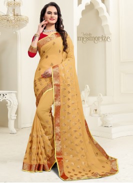 Orphic Embroidered Georgette Mustard Classic Saree