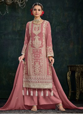 Orphic Pink Embroidered Faux Georgette Straight Salwar Kameez