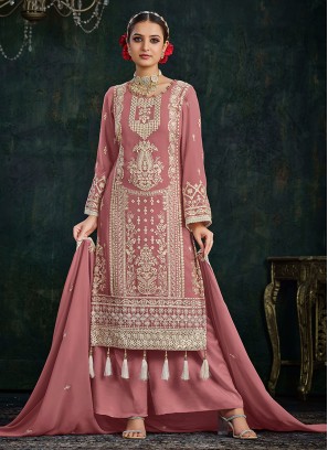 Orphic Pink Embroidered Faux Georgette Straight Salwar Kameez