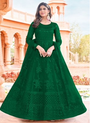 Orphic Stone Net Green Long Length Salwar Suit