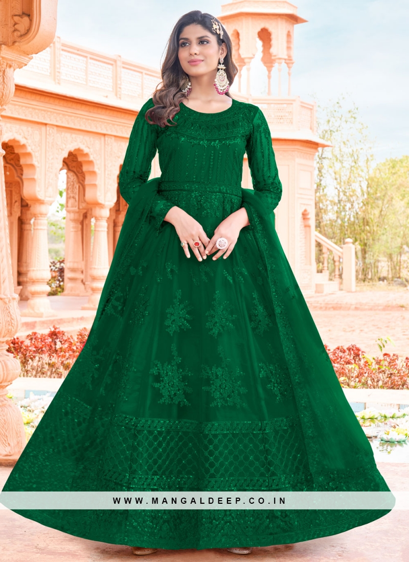 Orphic Stone Net Green Long Length Salwar Suit