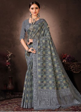 Orphic Stone Work Grey Trendy Saree