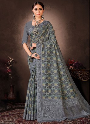 Orphic Stone Work Grey Trendy Saree