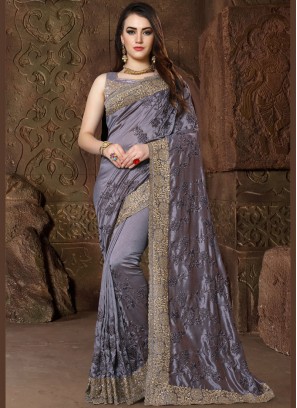 Outstanding Art Silk Grey Designer Traditional Saree