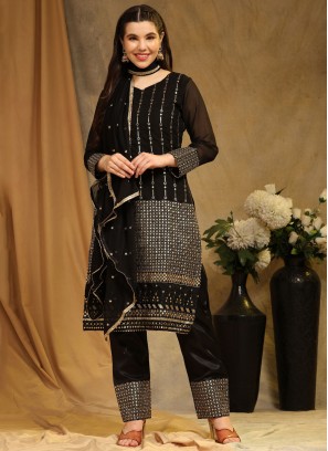 Outstanding Black Embroidered Faux Georgette Pakistani Salwar Suit