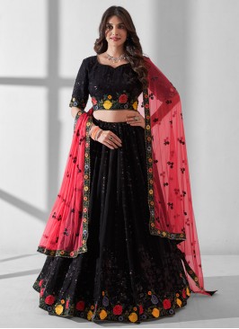 Outstanding Black Engagement Trendy Lehenga Choli