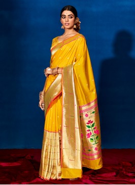 Outstanding Border Yellow Classic Saree