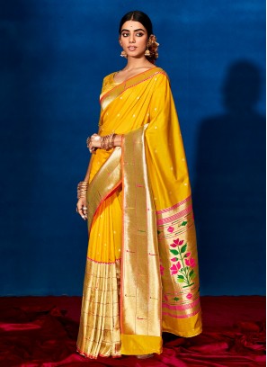 Outstanding Border Yellow Classic Saree