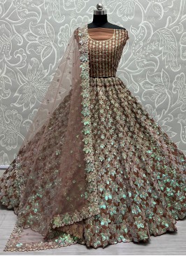 Outstanding Brown Sequins Organza Designer Lehenga Choli