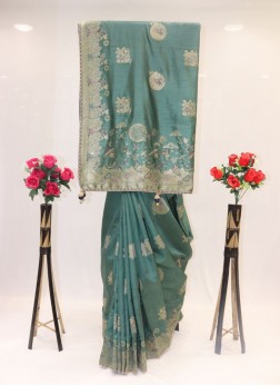 Outstanding Dark Green Banarasi Silk Saree For Meh