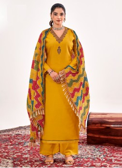 Outstanding Embroidered Yellow Rayon Designer Salw