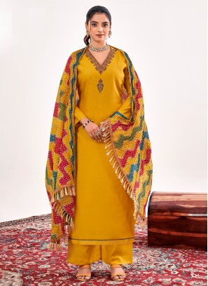 Outstanding Embroidered Yellow Rayon Designer Salwar Kameez