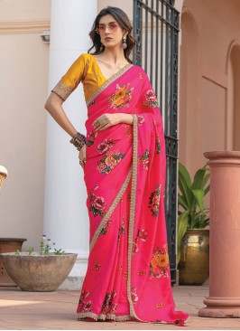 Outstanding Floral Print Viscose Pink Contemporary