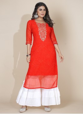 Outstanding Georgette Embroidered Orange Casual Kurti