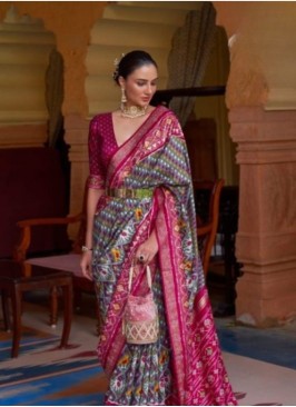 Outstanding Grey Bandhani Viscose Silk Saree