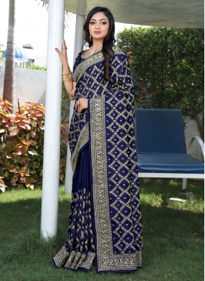 Outstanding Patch Border Vichitra Silk Designer Traditional Saree