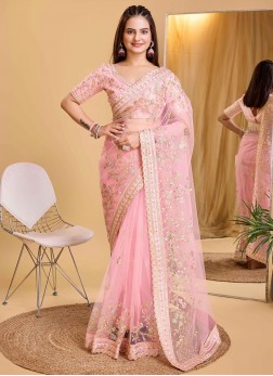 Outstanding Rose Pink Designer Saree