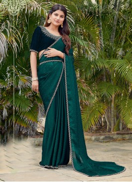Outstanding Satin Silk Stone Green Saree