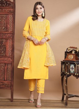 Outstanding Yellow Embroidered Readymade Salwar Suit