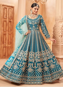 Pakistani Salwar Kameez Resham Art Silk in Teal